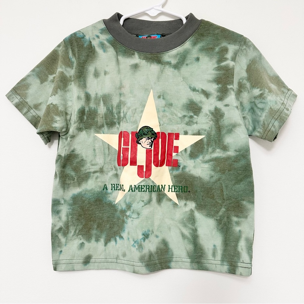 VINTAGE 2002 Hasbro G.I. Joe Kids Green Tie-Dye Short Sleeve Tee Great Y2K Kids